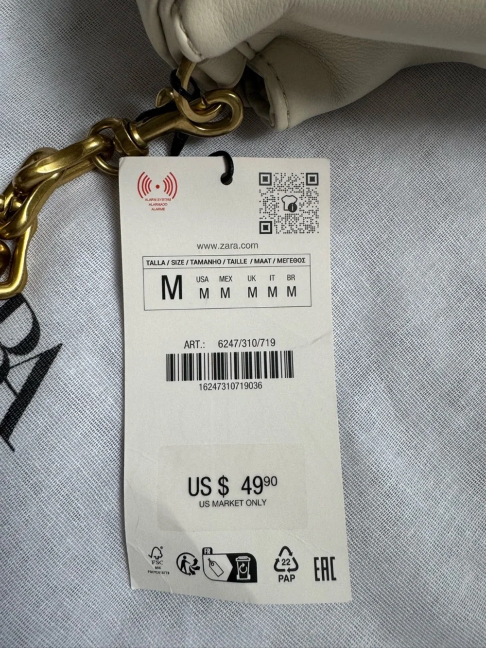 ZARA Gold Chain Strap Soft Shoulder Bag - NWT - Picture 6 of 6